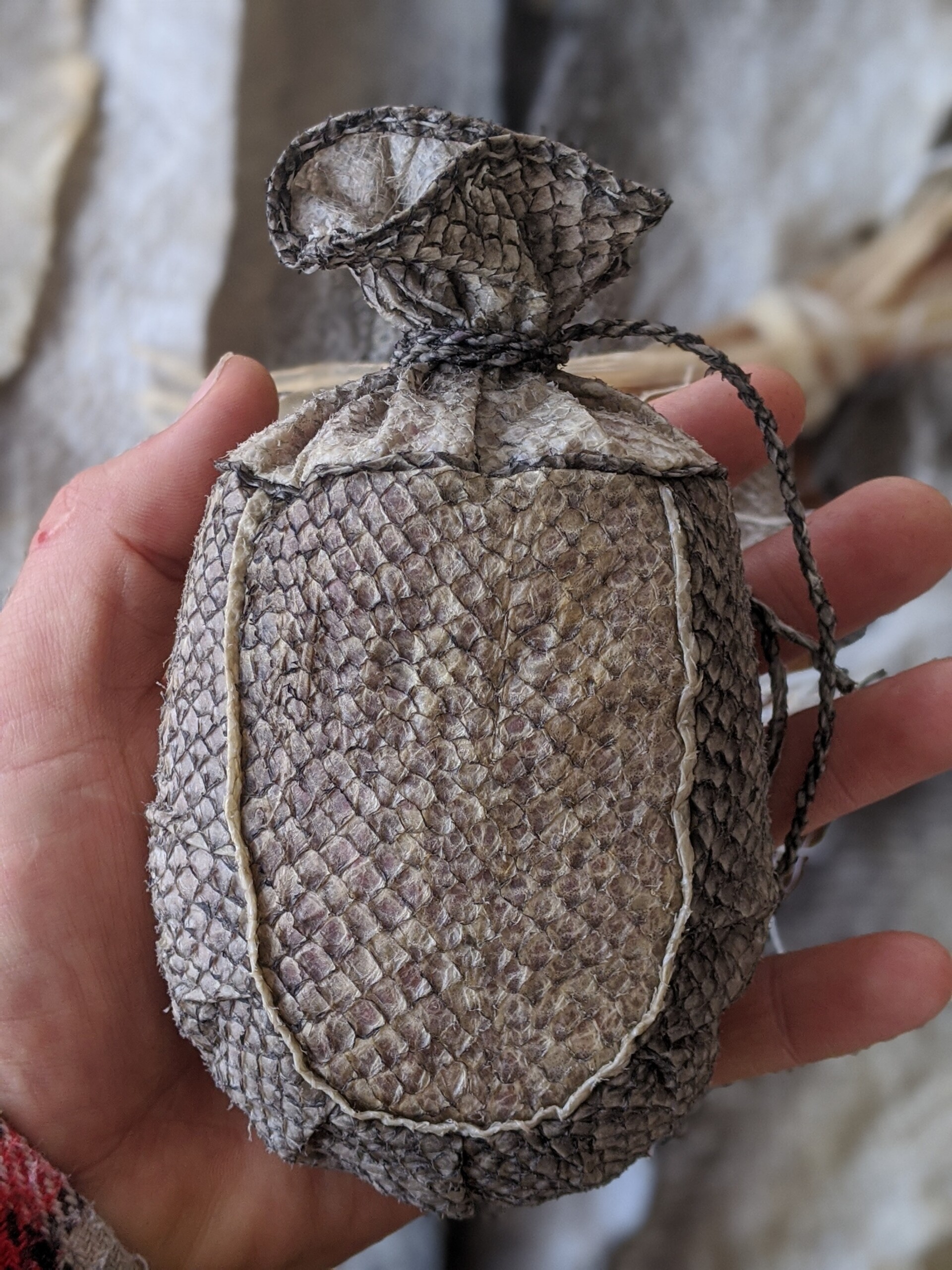 Fish Skin Leather Pouch Axe and Paddle